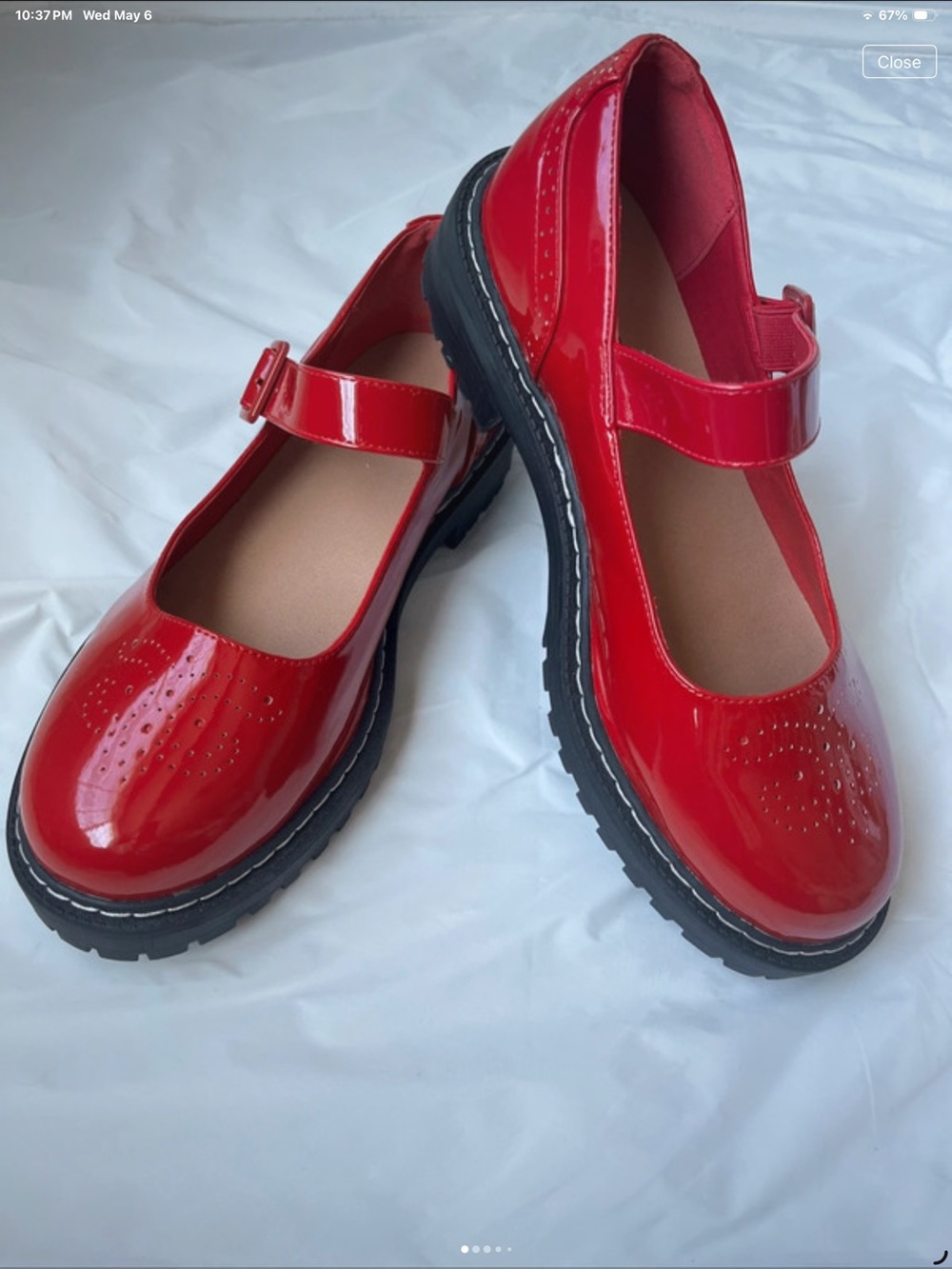 “NWOT”. Torrid’s Mary Jane Red Patent Leather Shoe With Lug Sole.  Size 12WW